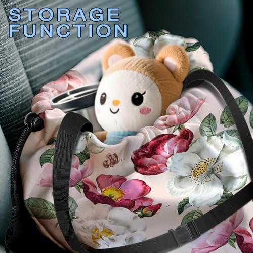 Car Trash Bag Hanging Back of Seat with Adjustable Snap Buckle Strap Cute Printed Drawstring Garbage Bags for Car-Pink Floral