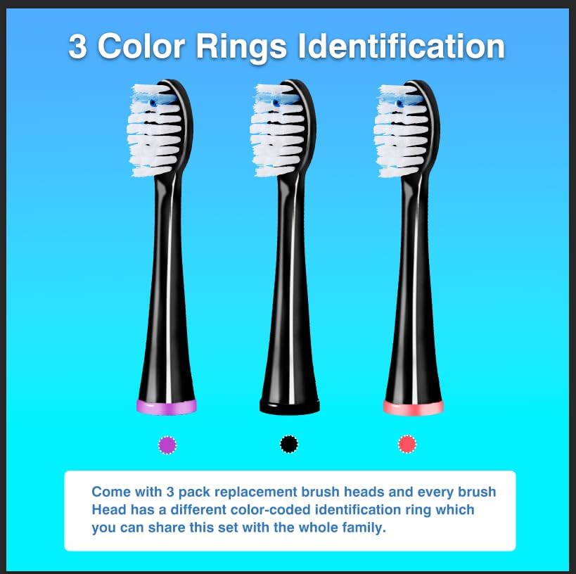 Replacement Heads for WaterPik Sonic Fusion 3Pack | Replacement Brush Heads for WaterPik Sonic Fusion 2.0 Flossing Toothbrush SF-01/SF-02/SF-03/SF-04 with Cover,Black