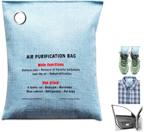 2 Bags Natural Air Purifying Bag | Bamboo Charcoal Odor Absorber for Home & Car | Closet Odor Eliminator, Small Room Deodorizer & Car Air Freshener | Charcoal Bags (200g light blue, Unscented)
