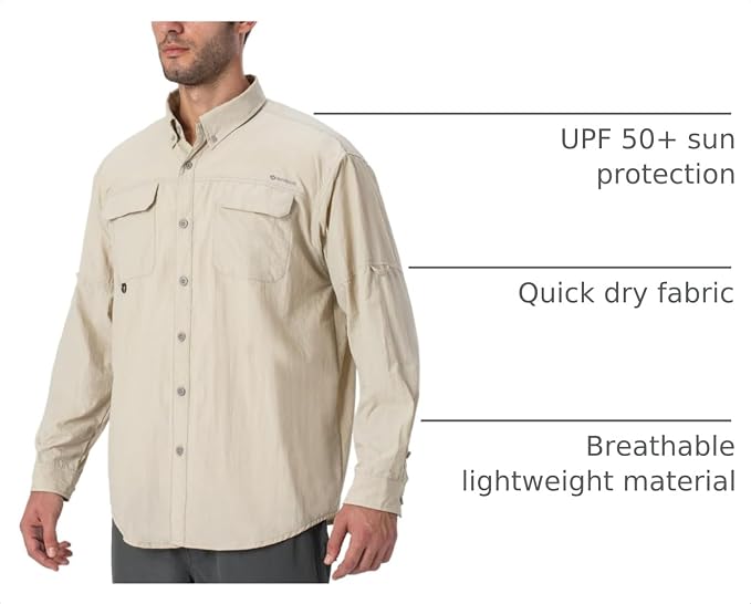 NAVISKIN Men's UPF 50+ Sun Protection Long Sleeve Fishing Shirts | UV Protective, Quick Dry, Vented Back, Utility Pockets, Roll Up Sleeves, Lightweight PFG Shirts For Hiking Camping Safari