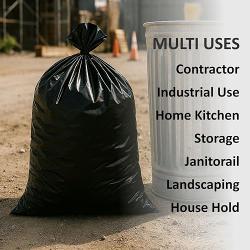 Strong Trash Bags, Wastebasket Receptacle Can Liner, Large 40-45 Gallon by EcoQuality, 10 Count, 40 x 38, Garbage Bags, Black, For Kitchen, Household, Industrial, Multi Purpose, Office, Backyard
