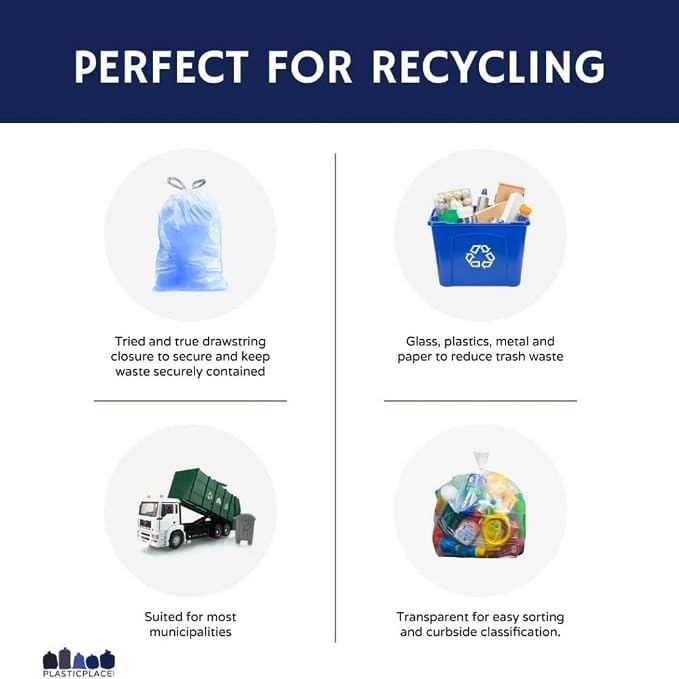 Plasticplace Custom Fit Trash Bags, Compatible with simplehuman Code K (50 Count) Tinted Blue Drawstring Garbage Liners 10 Gallon / 38 Liters, 24" x 28"