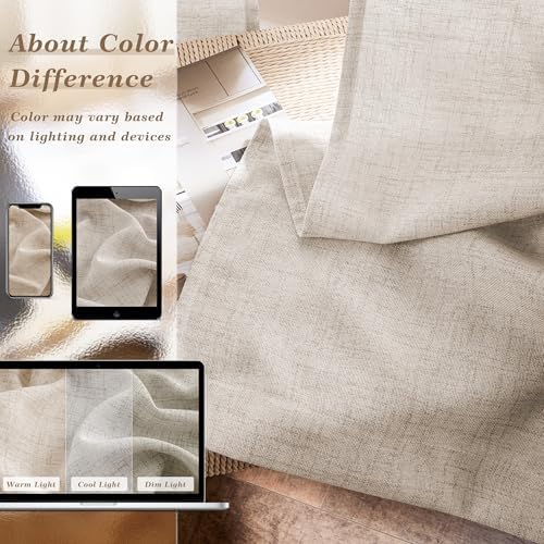 Linen Textured Curtains 63 Inch Length Semi Sheer Linen Small Drapes | Light Filtering Privacy Curtain Rod Pocket Hook Belt 63 Inches Long 2 Panels for Farmhouse Kitchen Bedroom Apartment