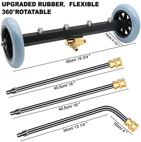 Pressure Washer Undercarriage Cleaner, 16 Inch Water Broom 4000 PSI | Pressure Washer Surface Cleaner Attachment with 2 Extension Wands & 60° Angled Wand for Under Car Washing