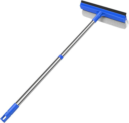 Window Squeegee with 18.5"-28.5" Retractable Handle, 2-in-1 Squeegee for Window Cleaning Tool for Cars, Trucks, Glass Doors, Shower, Outdoor Windows – Window Cleaner (Blue)