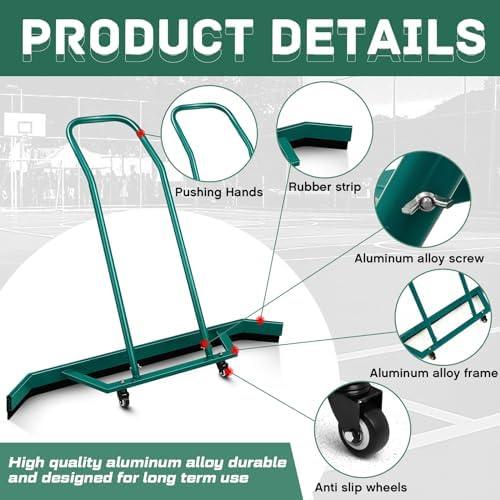 Leyndo Sport Tennis Court Squeegee 55.1x9.5x46.5 Inches Floor Squeegee Heavy Duty with Handle Aluminium Alloy, Green Wheel Commercial Water Remover Professional Accessories Squeegee Broom