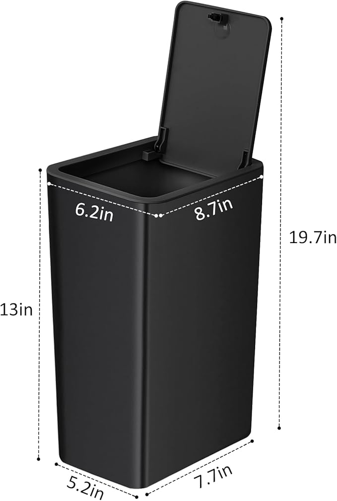 TIPGO Bathroom Trash Can with Lid, 10 Liter/ 2.6 Gallon Slim Garbage Can, Small Trash Bin Waste Basket with Pop-Up Lid for Kitchen, Bedroom, Living Room, Office (Black) (Pack of 3)