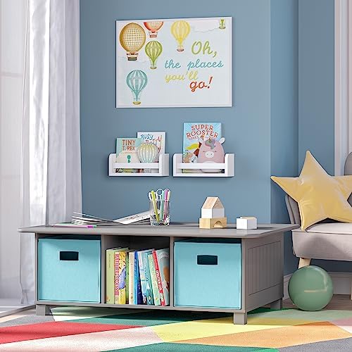 RiverRidge Folding Storage Bins - 4-pack of 10in Tall Aqua Cubes | Fabric Bins, Set of 4 Storage Cubes, Cut-out Handles, Playroom Closet Organizer, Collapsible Cubby with Bottom Board Insert