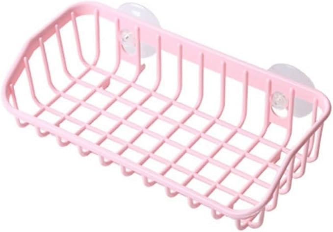 Pink Multifunctional Drain Rack, Hanging Storage Rack Drain Rack Sink Shelf Suction Cup Dishwashing Soap Sponge Holder for Kitchen Accessories