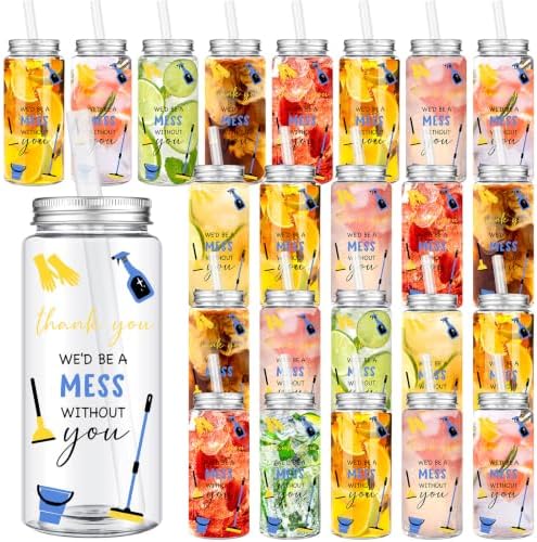 Skylety 12 Pcs Housekeeping Week Appreciation Gift Bulk Cup, Housekeeping 1 | 2026 Housekeeping Week Service Staff Housekeeper Gifts 14 oz Plastic Cup with Lid and Straw We Would Be a Mess Without You