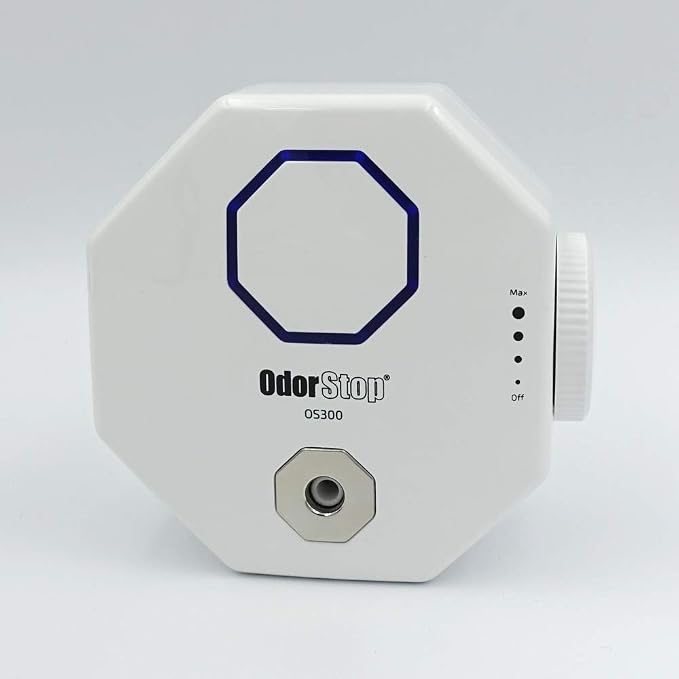 OdorStop OS300 Professional Grade Mini Ozone Generator Ionizer for Deodorizing and Purifying Small Areas Such as Bathrooms, Bedrooms, Personal Workspaces, Hotel Rooms, Offices, and RV’s (300 sq ft +)