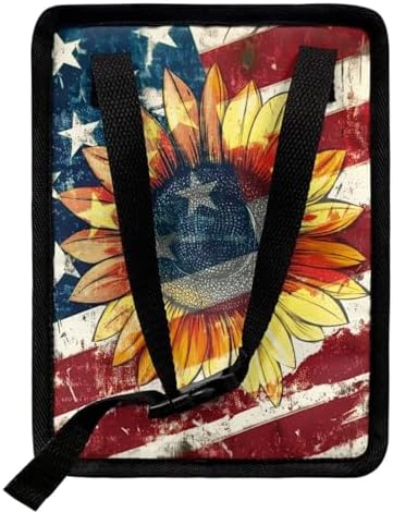 Sunflower American Flag Print Car Trash Can with Lid Car Accessories for Men Women Trash Bin Hanging Back of Seat Collapsible Leak Proof Multipurpose Vehicle Garbage Can