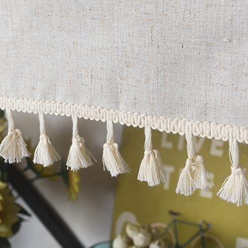 Sutuo Home Boho Sheer Curtain Valance Tier Cotton Linen with Bohemian Handmade Tassels, Short French Farmhouse Window Treatment for Kitchen Cafe, Rod Pocket, 1 Panel 59" W x 24" L, Natural Textured