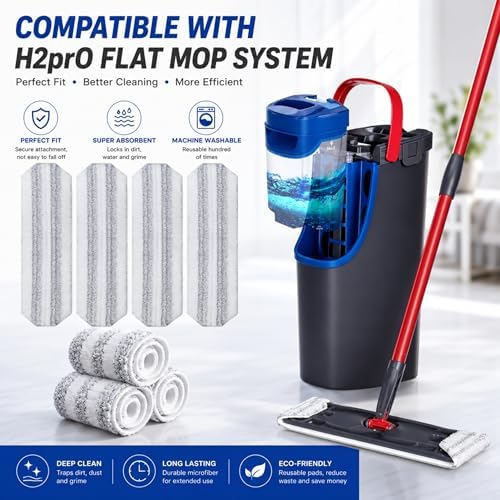 10 Pack H2prO Mop Pads,Compatible with O Cedar H2prO Flat Mop System Universal Mop Pads Mop Head Refills Washable Wet Mop,Replacment for Vileda H2prO Size Mops 15.94'' x 4.33''