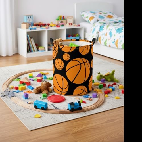 Baby Laundry Basket Baby Nursery Hamper Kids Laundry Basket Toy Storage Bin for Boys Room Decor Gift Baskets for Bedroom Bathroom(Basketball)