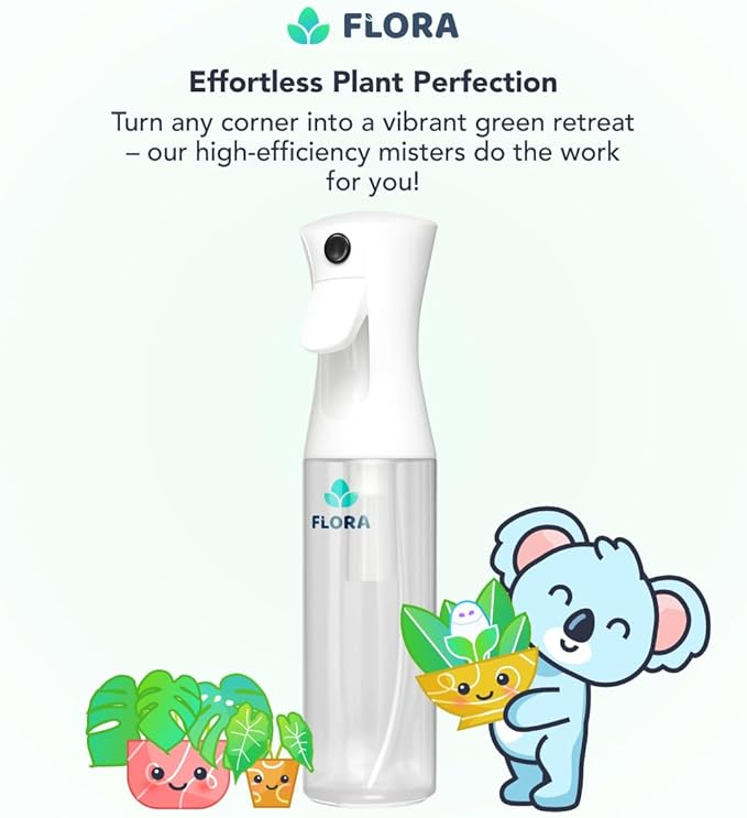 Flora Premium Plant Mister Spray Bottle Producing Gentle & Fine Mist for Precision Hydration, Dispersed Humidity & Moisture - Comes w App for Smart Plant Care (2 Packs)
