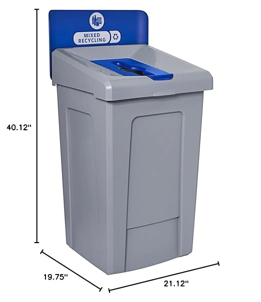 33 Gallon Mixed Recycling Bin with Hinged Lid – Large-Capacity Commercial Waste Container for Paper, Cans, and Plastic – for Offices, Schools, and Cafeterias