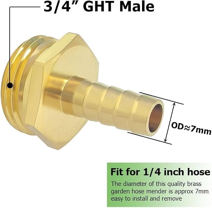 Hooshing 1/4" Garden Hose Repair Kit Male and Female Hose Mender End Repair | Heavy Duty Brass Hose Connector, with Stainless Clamps