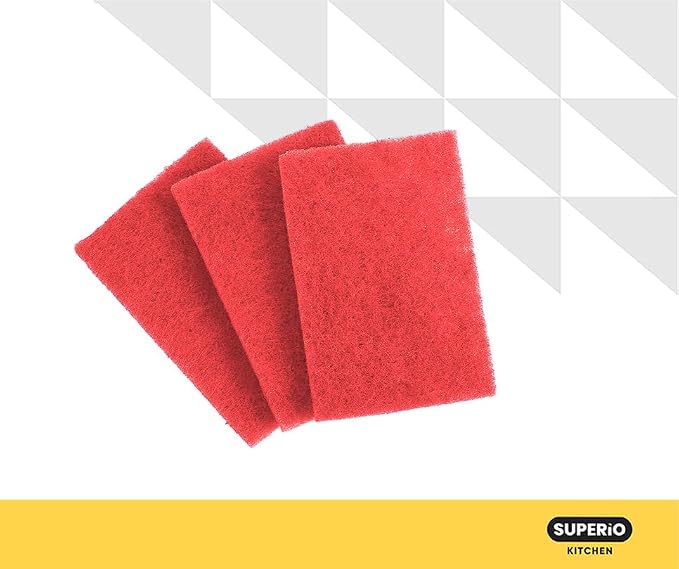 Scouring Pad Non-Scratching Scrubber Non-Scratch Cleaning Scrub Pads Heavy Duty Scouring Pad Reusable Kitchen Scrubbing Pad Pack of 12 Red, by Superio