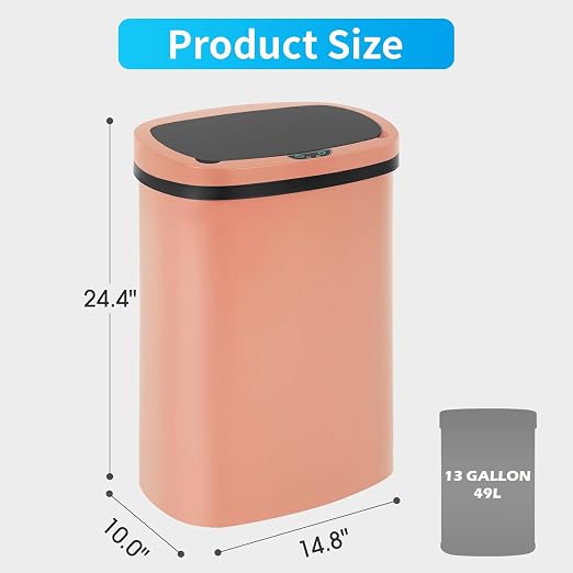 BestOffice Trash Can Broken-Resistant Plastic Touch Free High-Capacity Garbage Can with Lid for Bedroom Bathroom Home Office 49 Liter 13 Gallon Trash Can Automatic Kitchen Trash Can