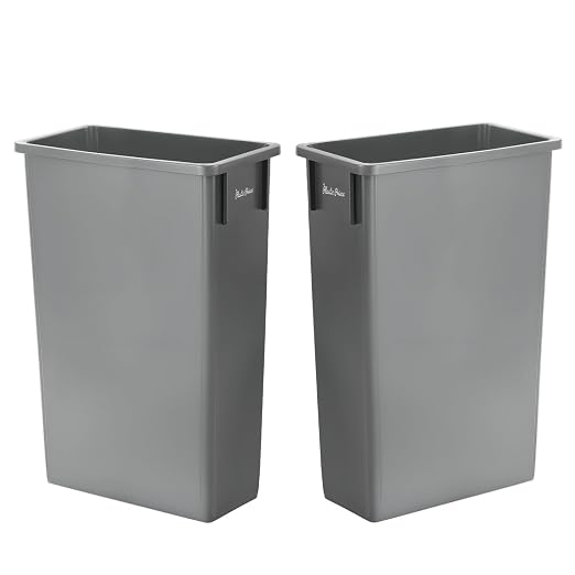 PLASTIC PRINCE 23 Gallon Slim Trash Can Kitchen, Commercial Tall Trash Bin Narrow, Rectangular Slim Jim Skinny Garbage Can for Home Garage Cabinet Restaurant, 2 Pack, Gray