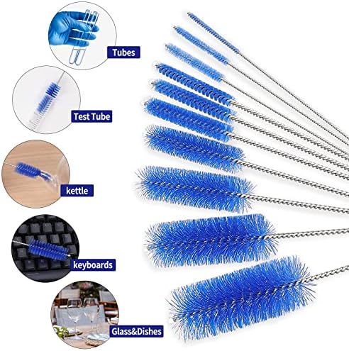 CiaraQ Bottle Cleaning Brushes, 8 Inch Nylon Tube Brush Set, Cleaner for Narrow Neck Bottles Cups with Hook, Set of 10pcs. (Pack of 2)