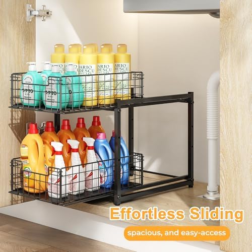 Under Sink Organizer, 2-Tier Pull Out Cabinet Organizer, Kitchen Bathroom Organizer and Storage, Spice Rack for Kitchen, Multi-use Sliding Drawers Shelves, Pack of 2 | Kitchen Bathroom Organizer and Storage, Spice Rack for Kitchen, Multi-use Sliding Dr...