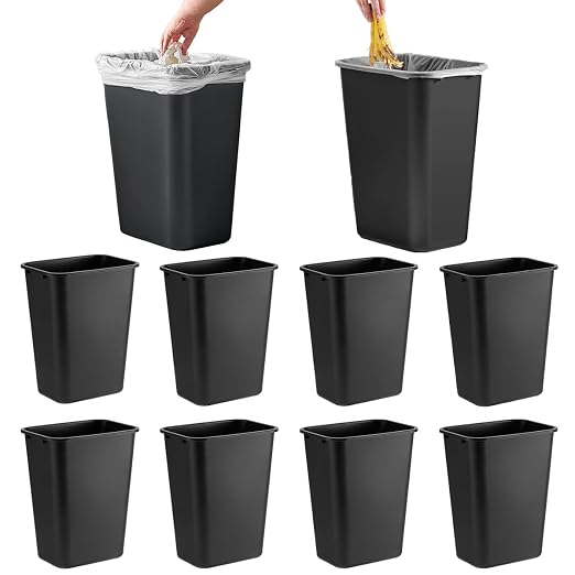 10 Pack, Recycle Wastebasket, 13 Qt. / 3 Gallon Rectangular Wastebasket/Trash Can Kit - Compact Recycling Bin, Slim Design for Business, Kitchen, Household, Workplace, and Dormitory - Black