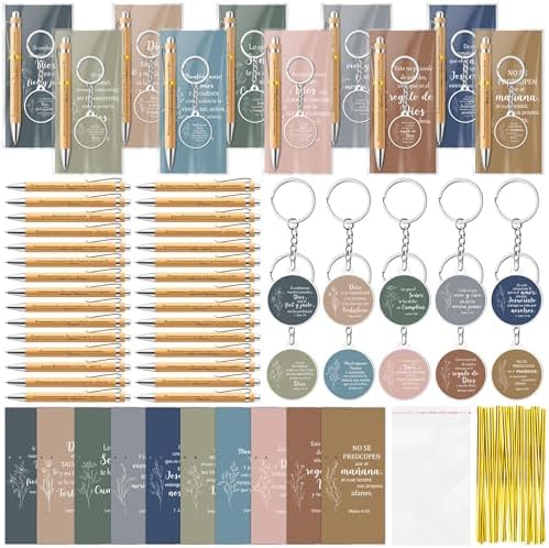 ANGOLIO 230Pcs Spanish Christian Flower Religious Gift Bulk Easter Gift Regalos Cristianos En Español Bible Verse Bamboo Pen Keychain Bookmark Inspirational Stationary Gift for Women Men VBS Church