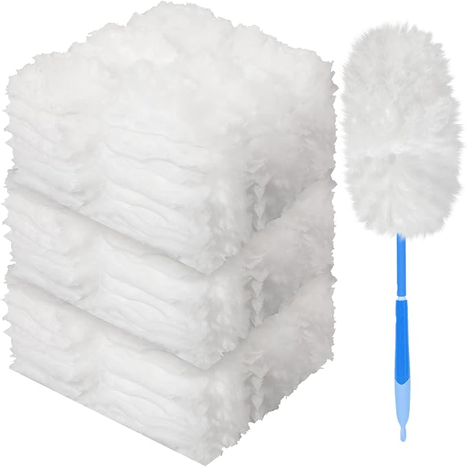 Vesici 150 Pcs Duster Refills Compatible with Swiffer Dusters Bulk Disposable Replacement Thickened with 1 Handle Heavy Duty for Cleaning, Office (White)
