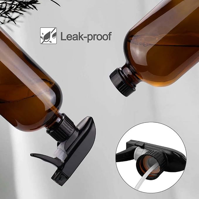 Glass Spray Bottles - 2 Pack 16 oz Refillable Clear Spray Bottles for Hair | Amber Glass, Adjustable Nozzle, Refillable Container, Leak-proof, Spray Bottles for Hair, Cleaning Solutions, Plants, 2 Pack