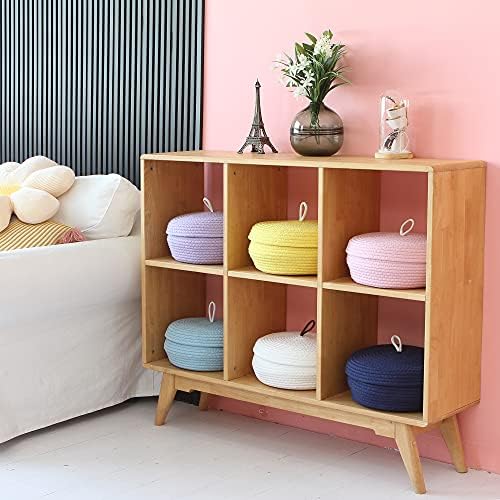 Sea Team Round Woven Cotton Rope Storage Basket with Lid, Lavender | Lidded Knitted Decorative Storage Bin, Pot, Caddy, Organizer, Container for Snacks, Towels, Plants, 13 x 5.5 Inches
