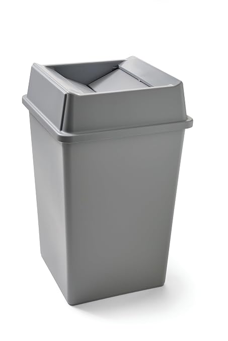 Rubbermaid Commercial Products Untouchable 35 Gal Square Trash Container Gray for Offices/Mailrooms/Classrooms/Areas of High Waste Generation