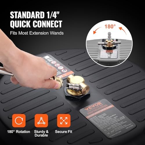 VEVOR 15 Inch Pressure Washer Surface Cleaner, 4000 PSI Universal Power Washer Accessory with 2 Extension Wands and 1/4 Inch Quick Connect, Concrete Cleaner for Driveway, Patio, Floor Cleaning | Power Accessory with 2 Extension Wands and 1/4 Inch Quick...