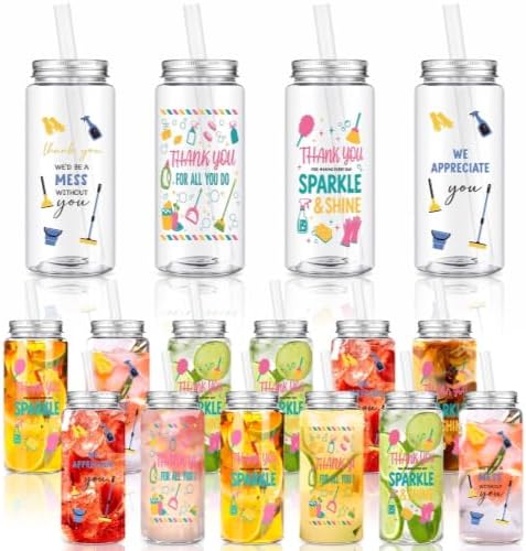 Skylety 48 Pcs Housekeeping Week Appreciation Gift Bulk Cup, Housekeeping 2 | 2026 Housekeeping Week Service Staff Housekeeper Gifts 14 oz Plastic Cup with Lid and Straw We Would Be a Mess Without You