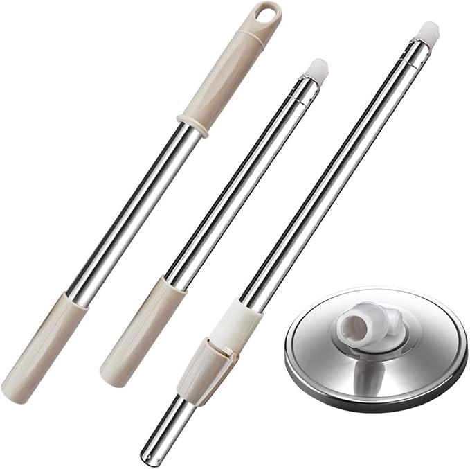 Extended Spin Mop Replacement Mop Handle, Upgraded 60-inch 360 Degrees Rotating Telescopic Replacement Mop Stick for Spin Mop Bucket Cleaning System (Stainless Steel Disc, Khaki)