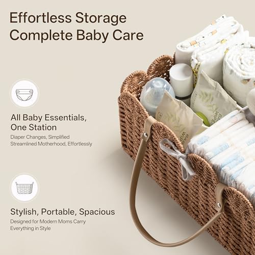 HBlife Large Baby Diaper Caddy, Paper Rope Storage Baskets Nursery Bin with Removable Divider, Portable Car Organizer for Diapers, Baby Shower Gifts, Newborn Essentials Must Haves
