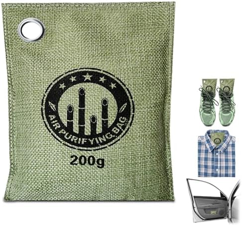 2 Bags Natural Air Purifying Bag | Bamboo Charcoal Odor Absorber for Home & Car | Closet Odor Eliminator, Small Room Deodorizer & Car Air Freshener | Charcoal Bags (200g light green, Unscented)