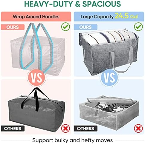 BALEINE 6-Pack Oversized Moving Bags with Reinforced Handles, Heavy-Duty Storage Tote for Clothes, Moving Supplies (Winter Grey, 6-Pack)