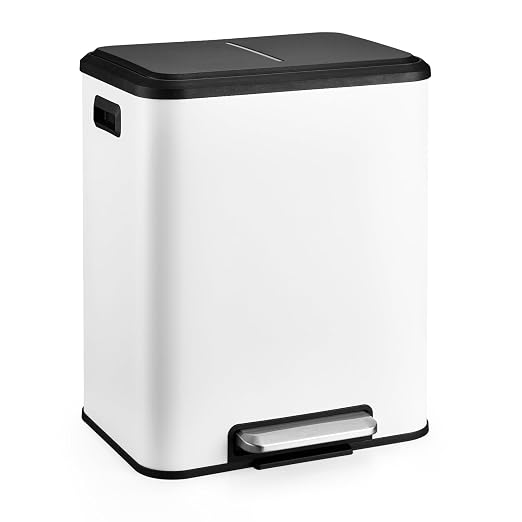 Jojoka Dual Trash Can for Kitchen Recycling and Trash, 16-Gallon Stainless Steel Double Garbage Bin with Lid and Foot Pedal, Soft Close, Removable Compartments for Waste Separation, Home Organization