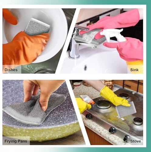 Thyle 12 Pack Steel Wool Scrubber Kitchen Sponges, Heavy Duty Non Scratch Metal Sponges, Reusable Cleaning Scrub Pads for Dishes, Pots, Pans, Sink and Tough Hard Stains (Gray)