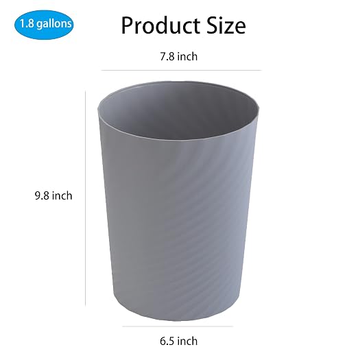 Plastic Small Bathroom Trash Can Wastebasket Garbage Can, Grey, 3 Pack | Sturdy-Easy to Clean, Bathroom, Laundry Room, Kitchen, Office, Kids Room, Dorm, Bedroom, 1.8 Gallon