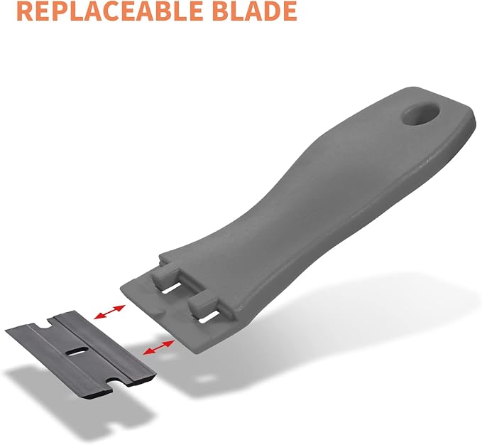 EHDIS 1.5" Plastic Razor Scraper with 10pcs Double Edged Plastic Blades for Removing Labels Stickers Decals on Glass Windows (Grey)
