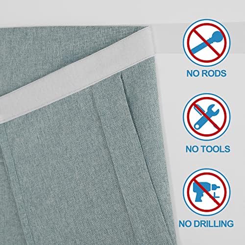 RYB HOME Door Window Curtains, Rich Linen Texture Room Darkening Thermal Insulated Tricia French Door Curtains Drapes Blinds for Patio Doorway, W26 x L80 inch, 1 Panel, Stone Blue