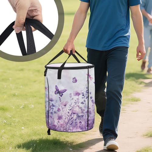 doginthehole Watercolor Purple Floral Butterfly Trash Can with Lid 23 Gallon, 22.83x17.71, Outdoor Recycling Bin Large Trash Can Outside Garbage Storage Bag for Camping Travel Beach