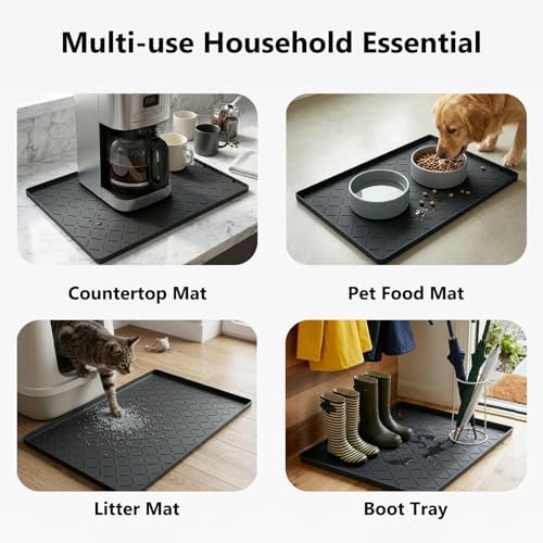 Mateeylife Under Sink Mat Kitchen Waterproof, Silicone Sink Tray 22"X19" | Under Sink Organizer Cabinet Shelf Protective Liner, Multi-use Silicone Mat for Boot Tray & Litter Mat, Classic Black