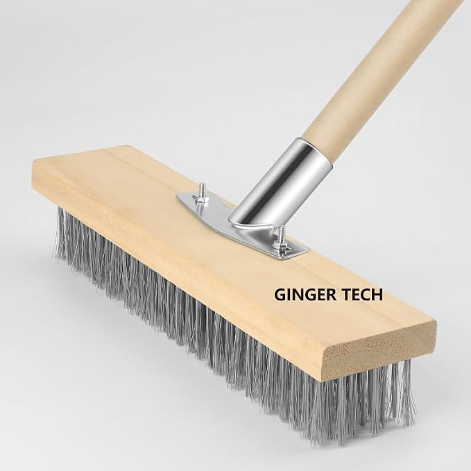 Wire Broom Head, Garden Stiff Metal Bristle Deck Scrub Brush, Garden Weed Moss Remover Tool Broom for Heavy Duty Weed Moss & Algae on Shower Wall Garage Yard Patio (Only Head-12inch)