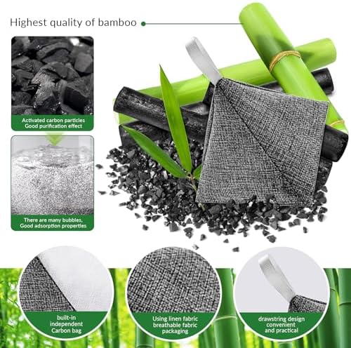 2 Bags Natural Air Purifying Bag | Bamboo Charcoal Odor Absorber for Home & Car | Closet Odor Eliminator, Small Room Deodorizer & Car Air Freshener | Charcoal Bags (200g, tower-shaped, Unscented)