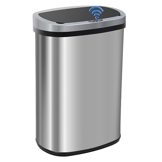 FDW | 13 Gallon Stainless Steel Trash Can with Lid | Silver | Automatic Touchless Lid with Motion Sensor | Kitchen Garbage Can with Waterproof Design | for Home, Office, Bathroom