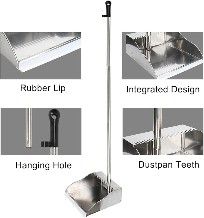 Stainless Steel Dustpan Metal Dustpan with Handle Heavy Duty Dust Pan Upright Dust Pan for Home Office Lobby
